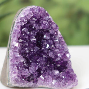 Close-up of a vibrant Uruguay Amethyst Mini Geode with deep purple crystals, unique piece number 5