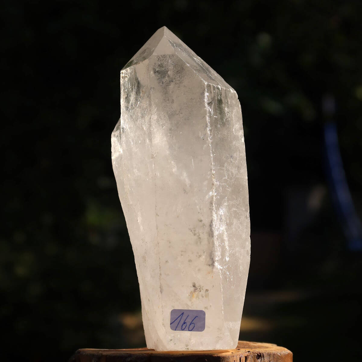 Hand holding unique Bergkristall quartz crystal point, No. 166, 13x5 cm, for clarity and meditation, Brazil origin.