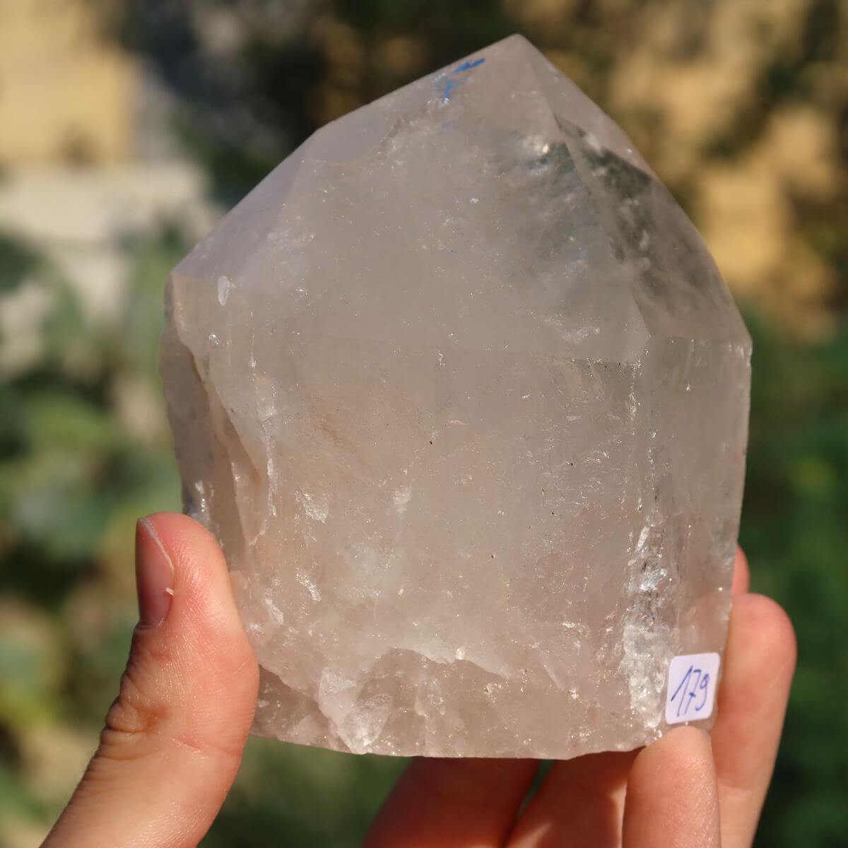 Polished Clear Quartz Crystal for Clarity and Meditation, 8x7 cm, Unique Piece from Brazil, Natural Luster and Faceted Surfaces