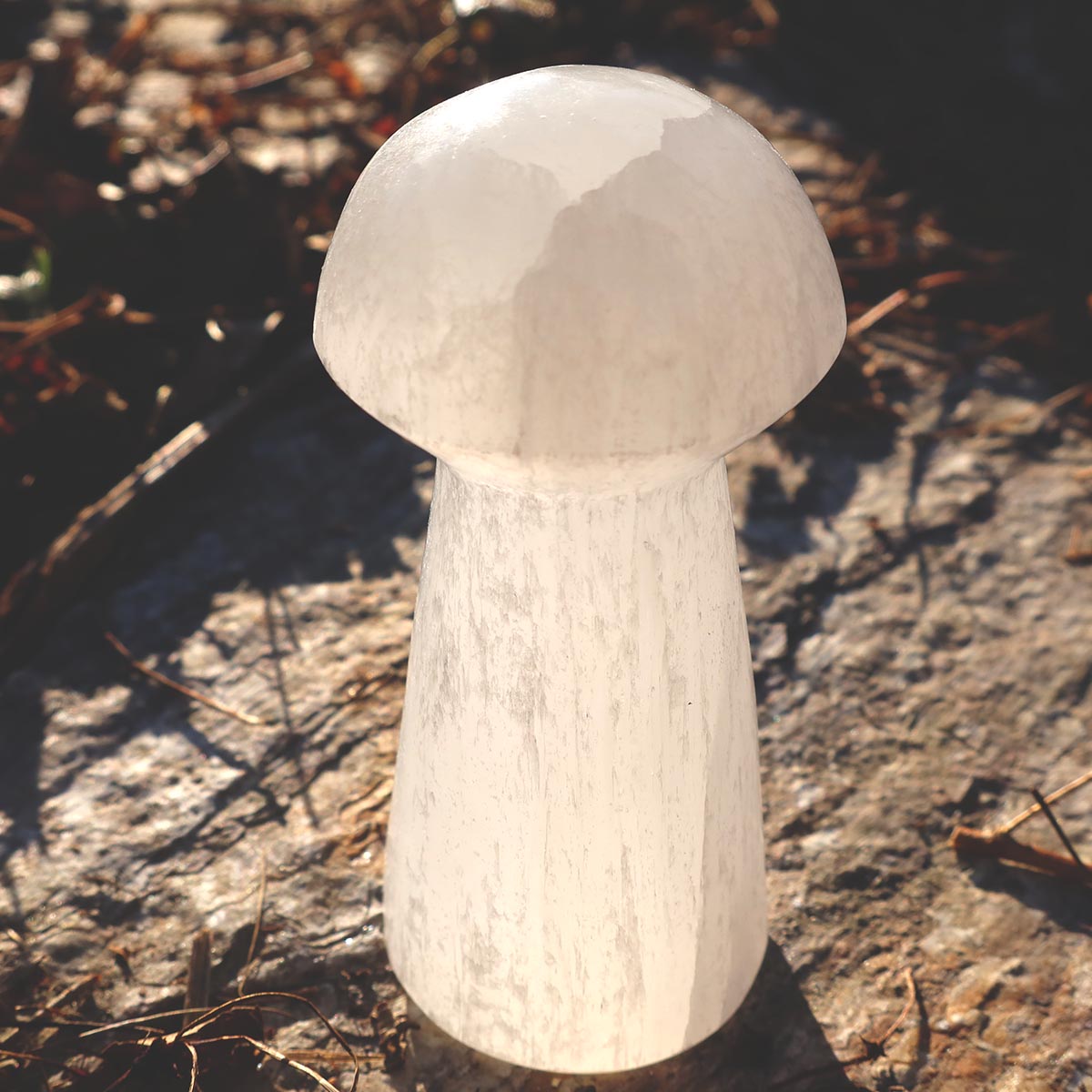 Selenit Glücks Pilz ca. 8 cm höhe - für Stabilität und Gefühl der Kontrolle zu bewahren